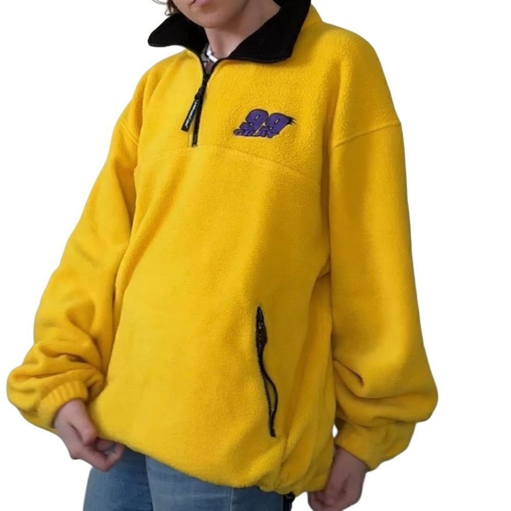 Vintage Tri-Mountain Yellow Half Zip Fleece Pullover with Embroidered Front Logo